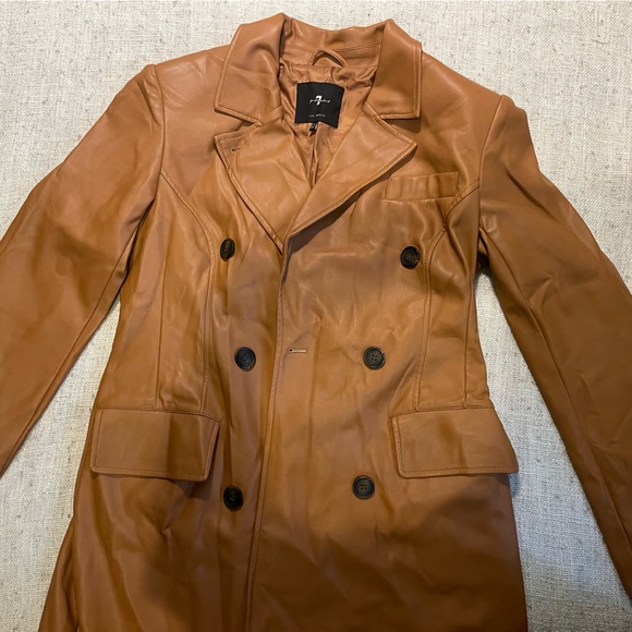 7 For All Mankind Camel Faux Leather Trench Coat - Picture 3 of 5